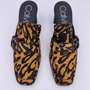 Calvin Klein Dacy Leopard 6.5M Square-toe Leather block heels- FREE SHIPPING